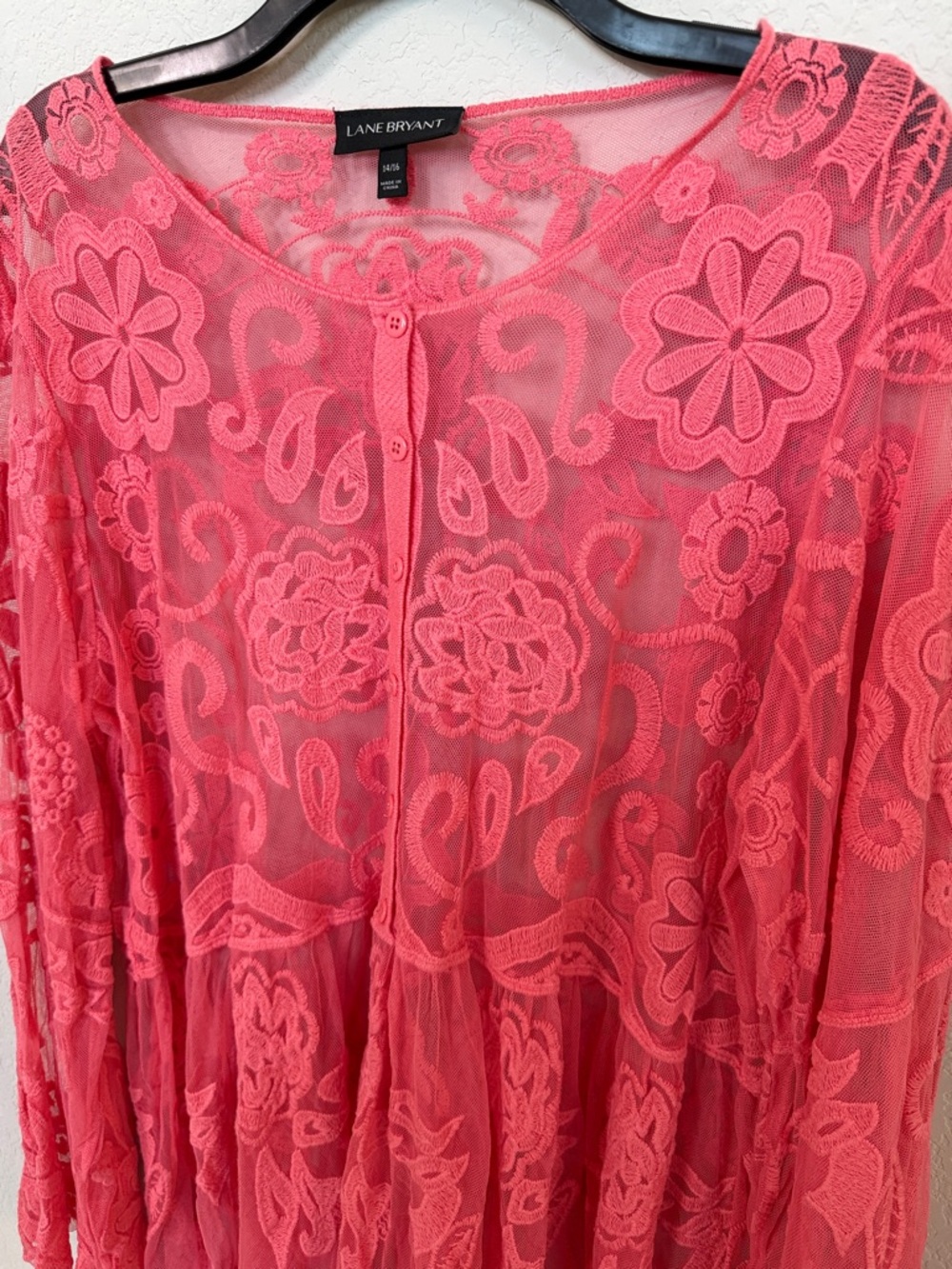 Lane Bryant Embroidered Sheer Mesh Lace Babydoll Top
